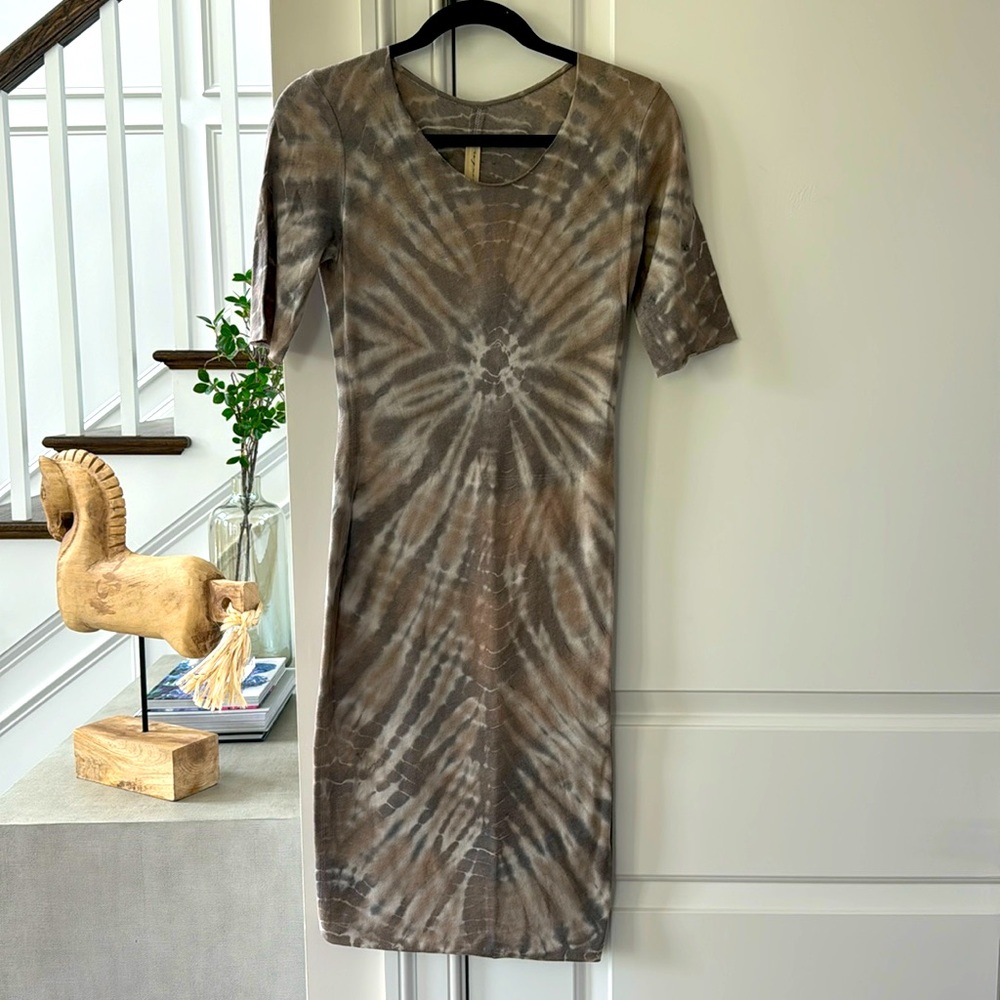 Raquel Allegra Brown & Cream Tie-Dye Midi Dress